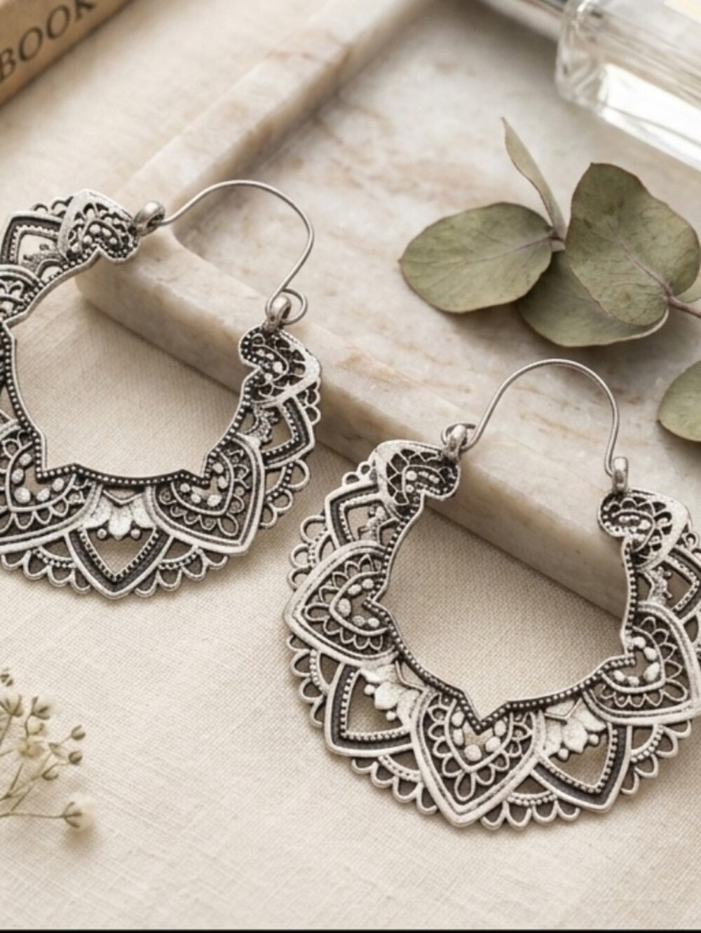 Sterling Silver Filigree Hoop Earrings - Elegant Women's Jewelry
